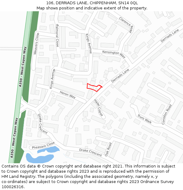 106, DERRIADS LANE, CHIPPENHAM, SN14 0QL: Location map and indicative extent of plot