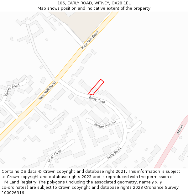 106, EARLY ROAD, WITNEY, OX28 1EU: Location map and indicative extent of plot