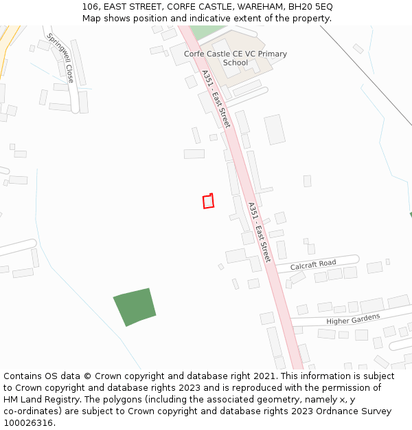 106, EAST STREET, CORFE CASTLE, WAREHAM, BH20 5EQ: Location map and indicative extent of plot