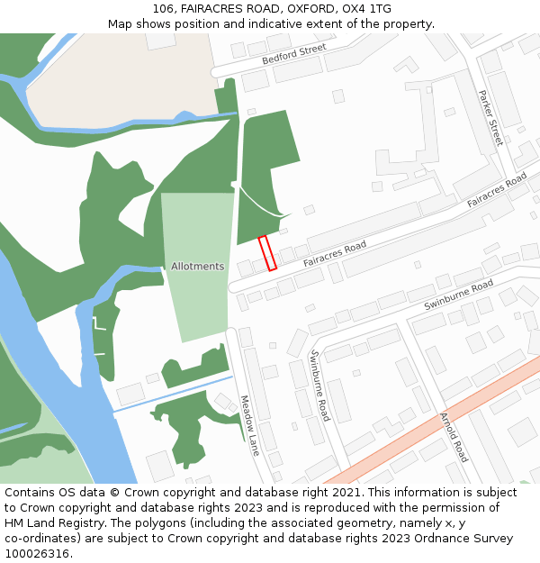 106, FAIRACRES ROAD, OXFORD, OX4 1TG: Location map and indicative extent of plot