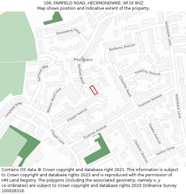106, FAIRFIELD ROAD, HECKMONDWIKE, WF16 9NZ: Location map and indicative extent of plot