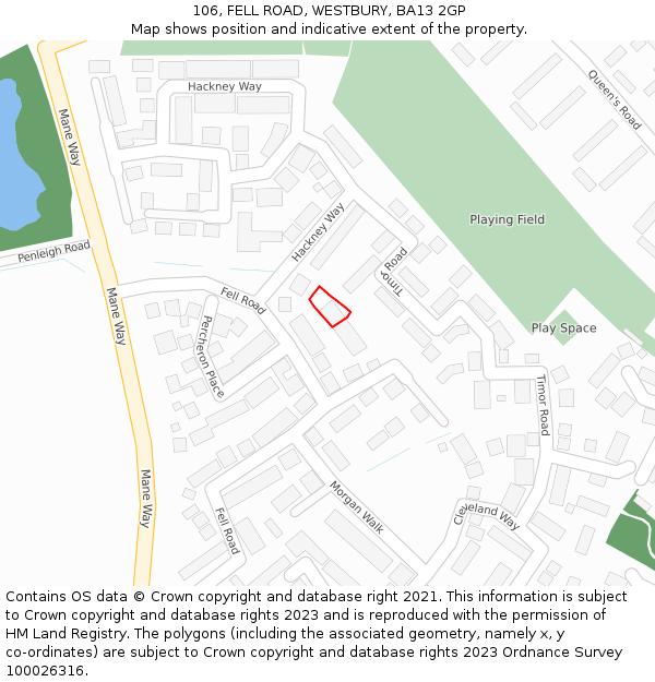 106, FELL ROAD, WESTBURY, BA13 2GP: Location map and indicative extent of plot