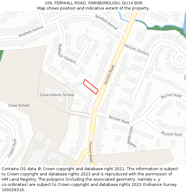 106, FERNHILL ROAD, FARNBOROUGH, GU14 9DR: Location map and indicative extent of plot