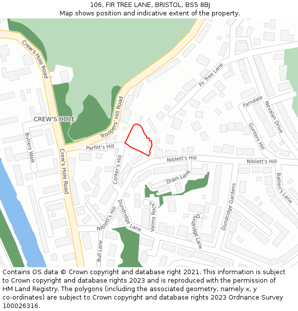 106, FIR TREE LANE, BRISTOL, BS5 8BJ: Location map and indicative extent of plot