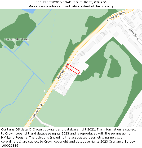 106, FLEETWOOD ROAD, SOUTHPORT, PR9 9QN: Location map and indicative extent of plot