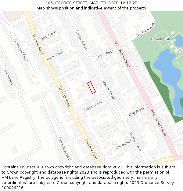 106, GEORGE STREET, MABLETHORPE, LN12 2BJ: Location map and indicative extent of plot