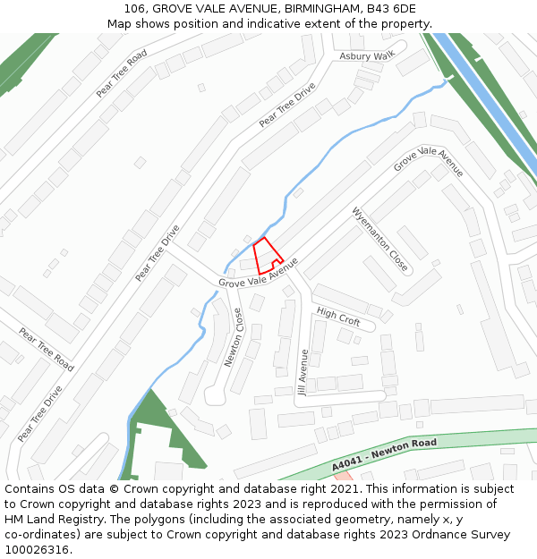 106, GROVE VALE AVENUE, BIRMINGHAM, B43 6DE: Location map and indicative extent of plot