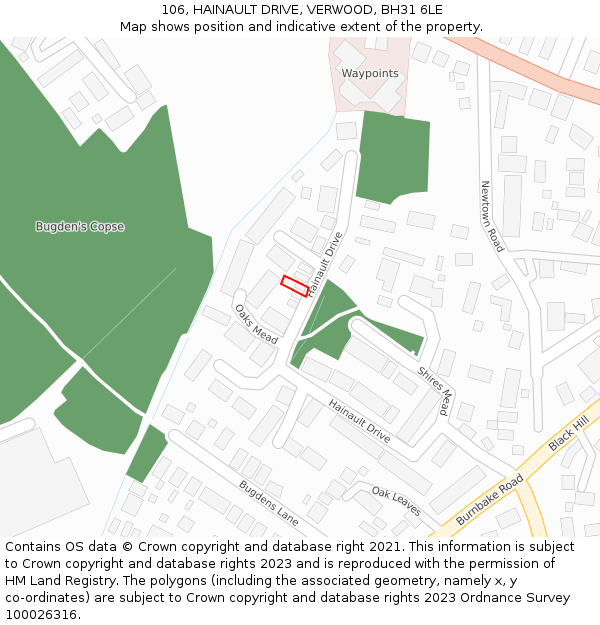 106, HAINAULT DRIVE, VERWOOD, BH31 6LE: Location map and indicative extent of plot