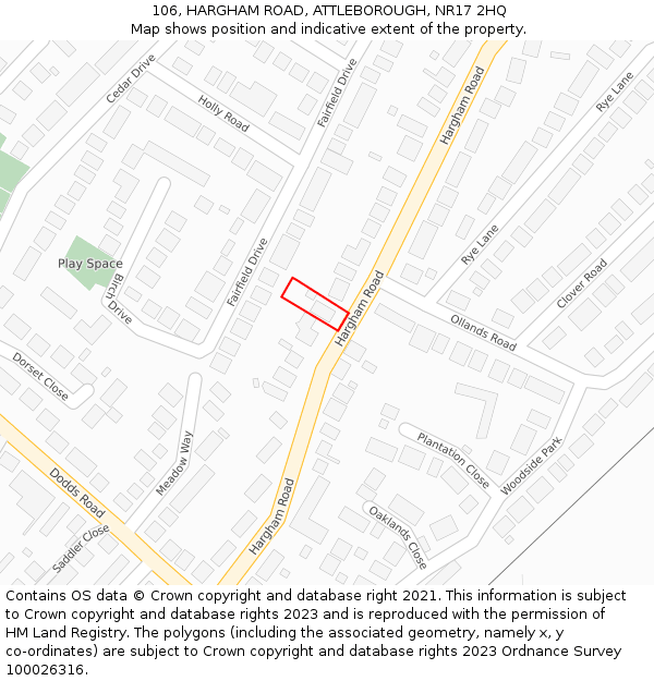 106, HARGHAM ROAD, ATTLEBOROUGH, NR17 2HQ: Location map and indicative extent of plot