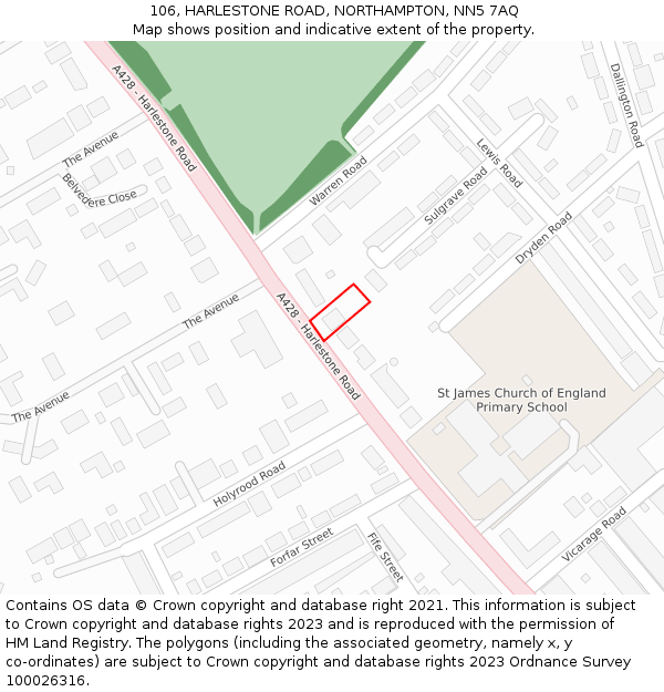 106, HARLESTONE ROAD, NORTHAMPTON, NN5 7AQ: Location map and indicative extent of plot