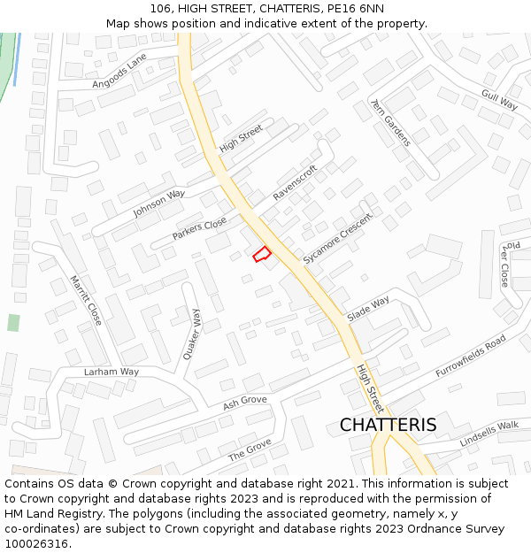 106, HIGH STREET, CHATTERIS, PE16 6NN: Location map and indicative extent of plot