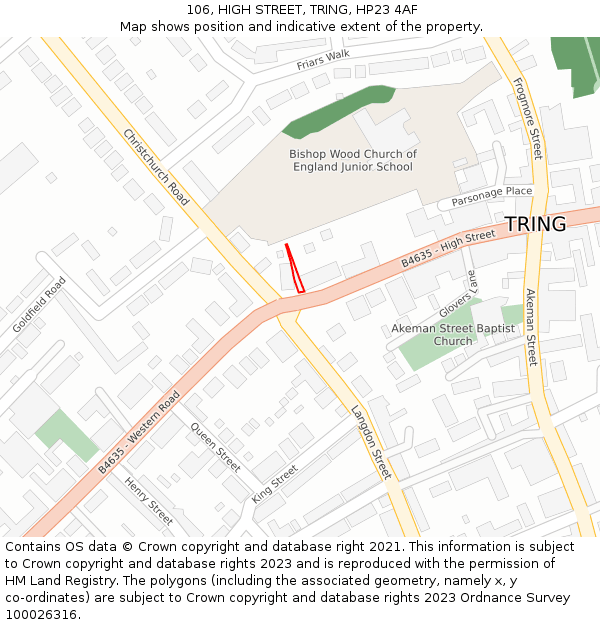 106, HIGH STREET, TRING, HP23 4AF: Location map and indicative extent of plot