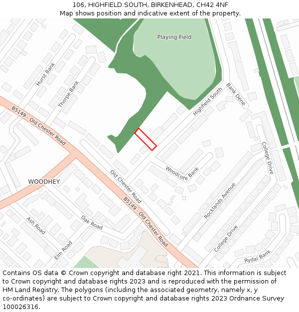 106, HIGHFIELD SOUTH, BIRKENHEAD, CH42 4NF: Location map and indicative extent of plot