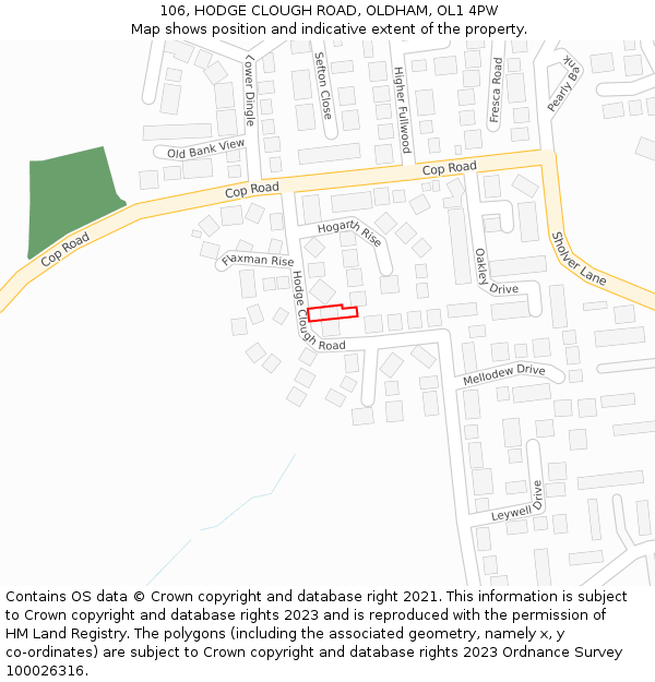 106, HODGE CLOUGH ROAD, OLDHAM, OL1 4PW: Location map and indicative extent of plot