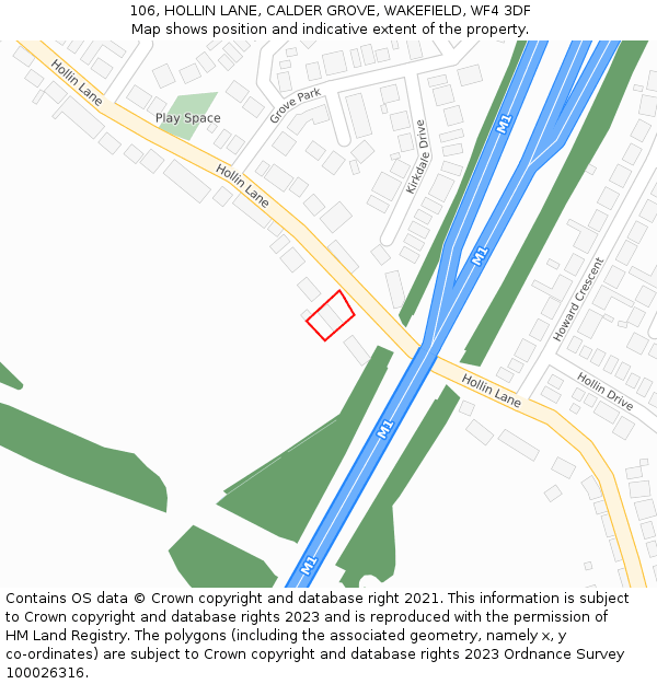 106, HOLLIN LANE, CALDER GROVE, WAKEFIELD, WF4 3DF: Location map and indicative extent of plot