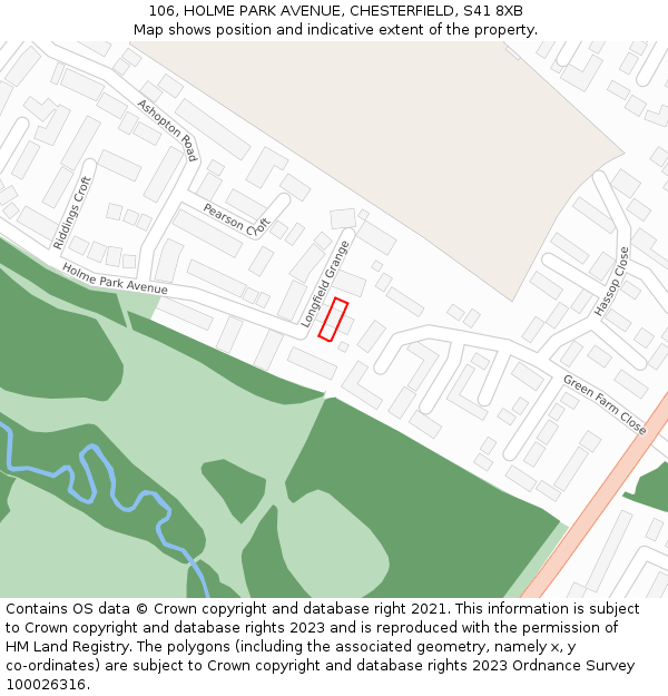 106, HOLME PARK AVENUE, CHESTERFIELD, S41 8XB: Location map and indicative extent of plot