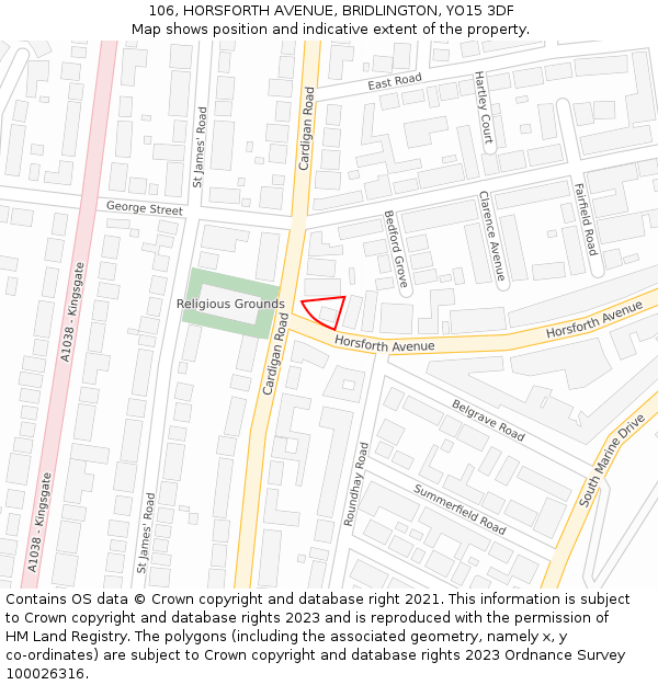 106, HORSFORTH AVENUE, BRIDLINGTON, YO15 3DF: Location map and indicative extent of plot