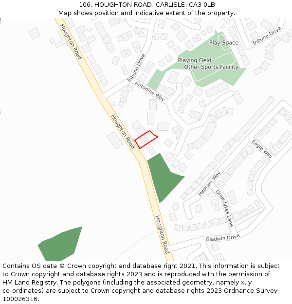 106, HOUGHTON ROAD, CARLISLE, CA3 0LB: Location map and indicative extent of plot