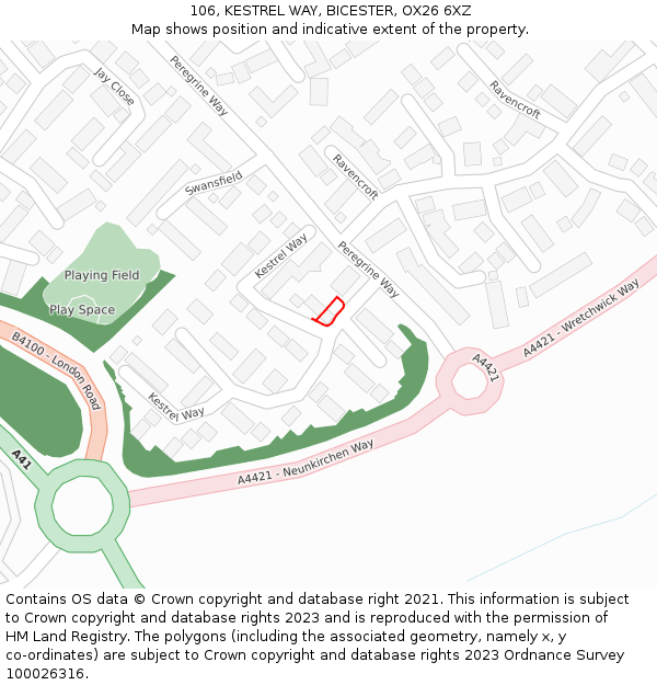 106, KESTREL WAY, BICESTER, OX26 6XZ: Location map and indicative extent of plot