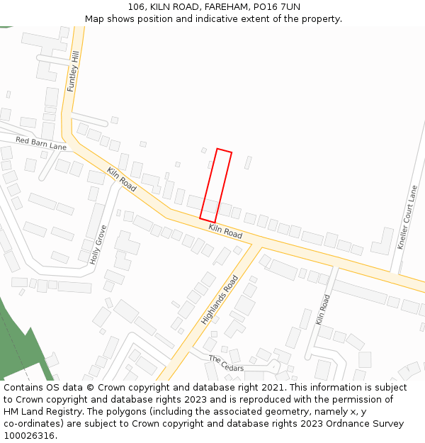 106, KILN ROAD, FAREHAM, PO16 7UN: Location map and indicative extent of plot