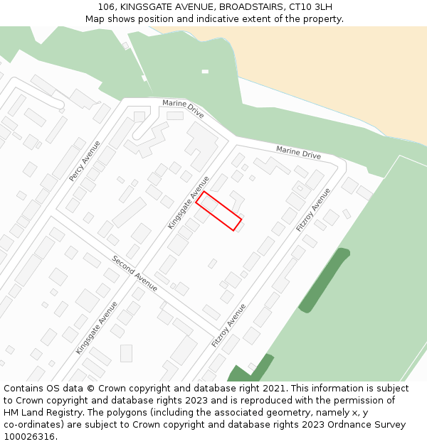 106, KINGSGATE AVENUE, BROADSTAIRS, CT10 3LH: Location map and indicative extent of plot