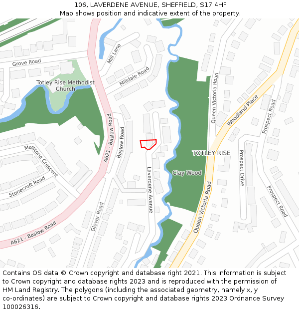 106, LAVERDENE AVENUE, SHEFFIELD, S17 4HF: Location map and indicative extent of plot