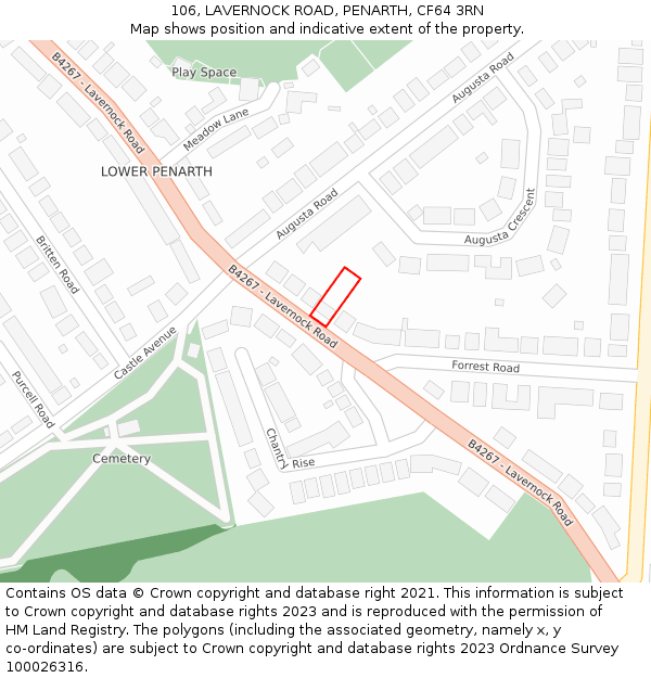 106, LAVERNOCK ROAD, PENARTH, CF64 3RN: Location map and indicative extent of plot