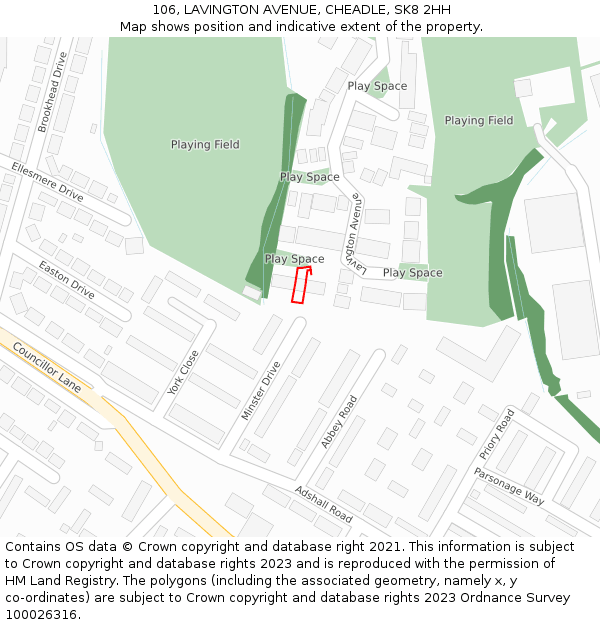 106, LAVINGTON AVENUE, CHEADLE, SK8 2HH: Location map and indicative extent of plot