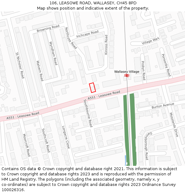 106, LEASOWE ROAD, WALLASEY, CH45 8PD: Location map and indicative extent of plot