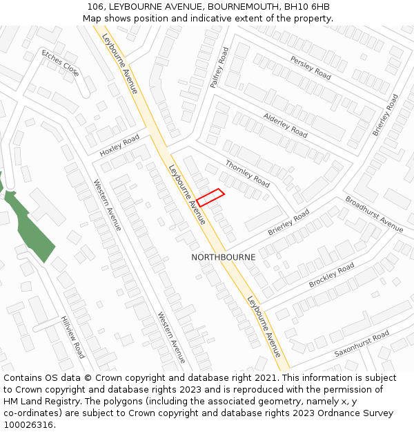 106, LEYBOURNE AVENUE, BOURNEMOUTH, BH10 6HB: Location map and indicative extent of plot