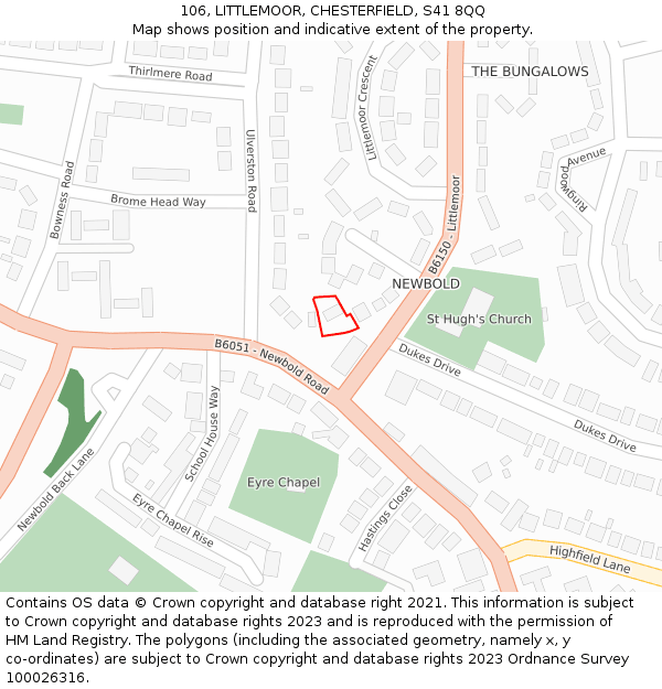 106, LITTLEMOOR, CHESTERFIELD, S41 8QQ: Location map and indicative extent of plot