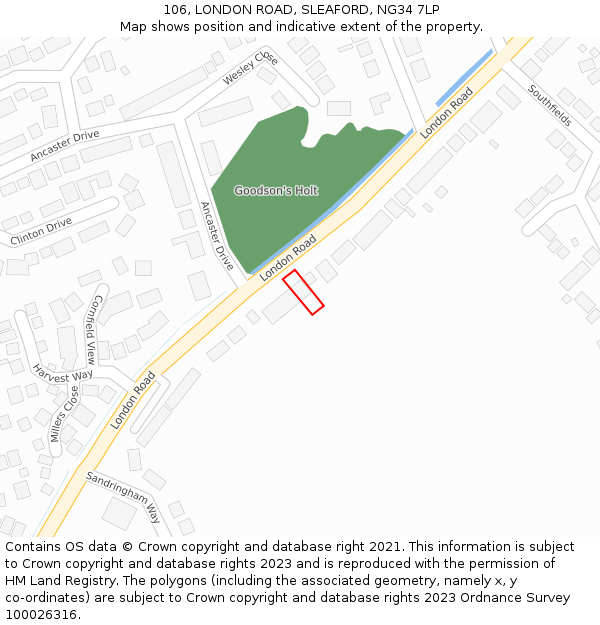 106, LONDON ROAD, SLEAFORD, NG34 7LP: Location map and indicative extent of plot