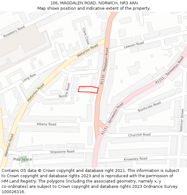 106, MAGDALEN ROAD, NORWICH, NR3 4AN: Location map and indicative extent of plot