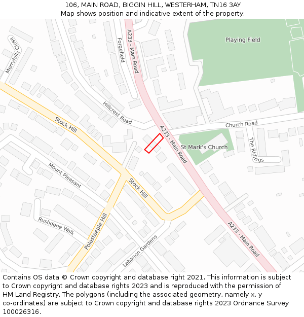 106, MAIN ROAD, BIGGIN HILL, WESTERHAM, TN16 3AY: Location map and indicative extent of plot