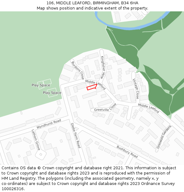 106, MIDDLE LEAFORD, BIRMINGHAM, B34 6HA: Location map and indicative extent of plot