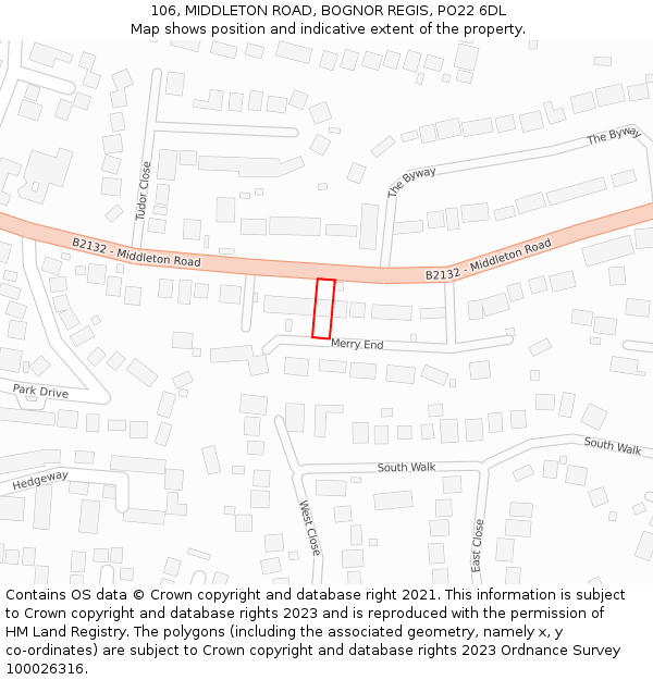 106, MIDDLETON ROAD, BOGNOR REGIS, PO22 6DL: Location map and indicative extent of plot