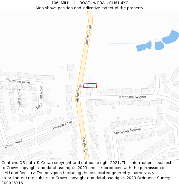 106, MILL HILL ROAD, WIRRAL, CH61 4XG: Location map and indicative extent of plot