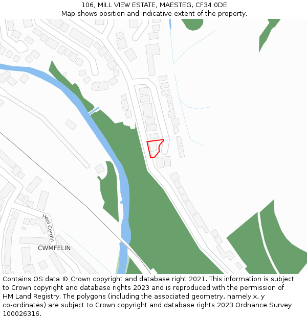 106, MILL VIEW ESTATE, MAESTEG, CF34 0DE: Location map and indicative extent of plot