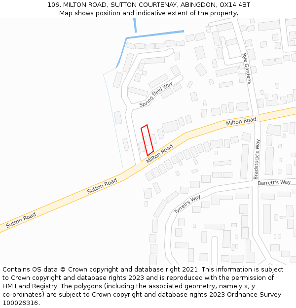 106, MILTON ROAD, SUTTON COURTENAY, ABINGDON, OX14 4BT: Location map and indicative extent of plot
