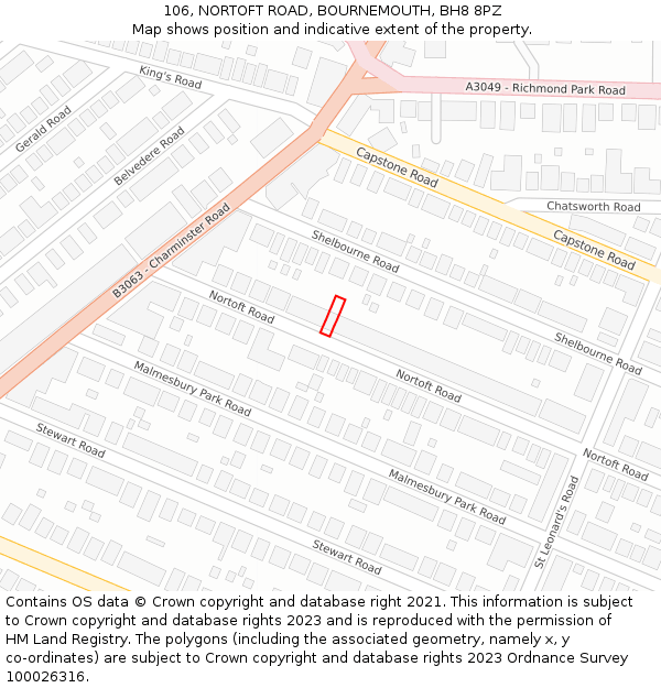 106, NORTOFT ROAD, BOURNEMOUTH, BH8 8PZ: Location map and indicative extent of plot