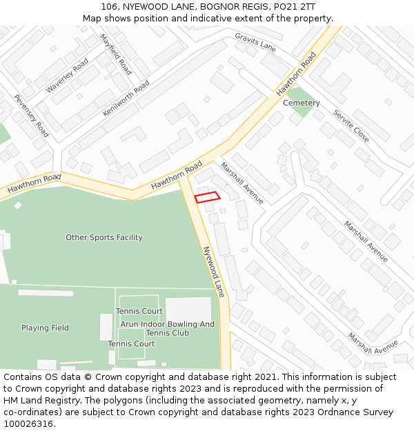 106, NYEWOOD LANE, BOGNOR REGIS, PO21 2TT: Location map and indicative extent of plot