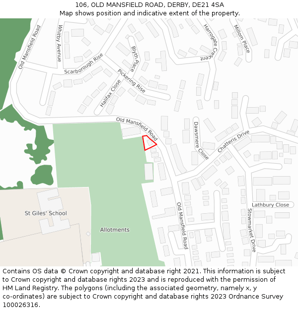 106, OLD MANSFIELD ROAD, DERBY, DE21 4SA: Location map and indicative extent of plot