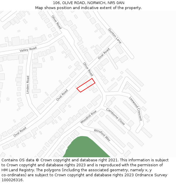 106, OLIVE ROAD, NORWICH, NR5 0AN: Location map and indicative extent of plot