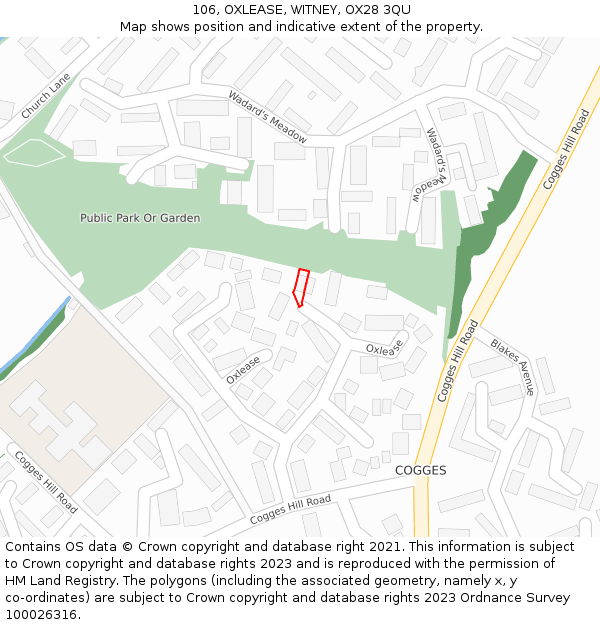 106, OXLEASE, WITNEY, OX28 3QU: Location map and indicative extent of plot