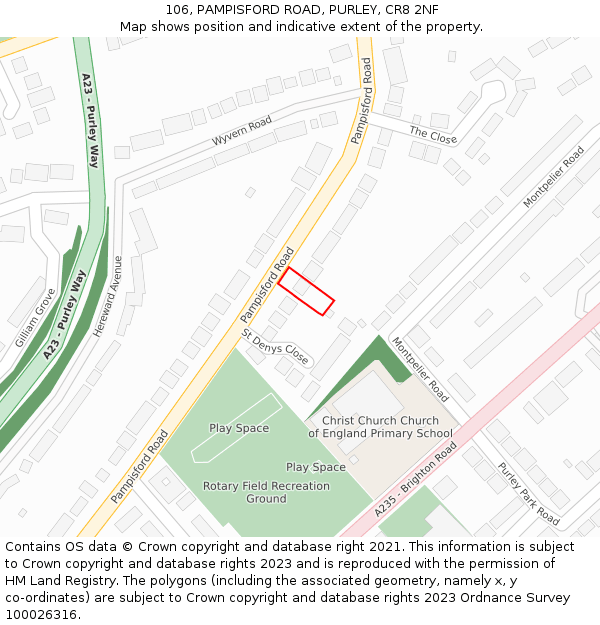 106, PAMPISFORD ROAD, PURLEY, CR8 2NF: Location map and indicative extent of plot