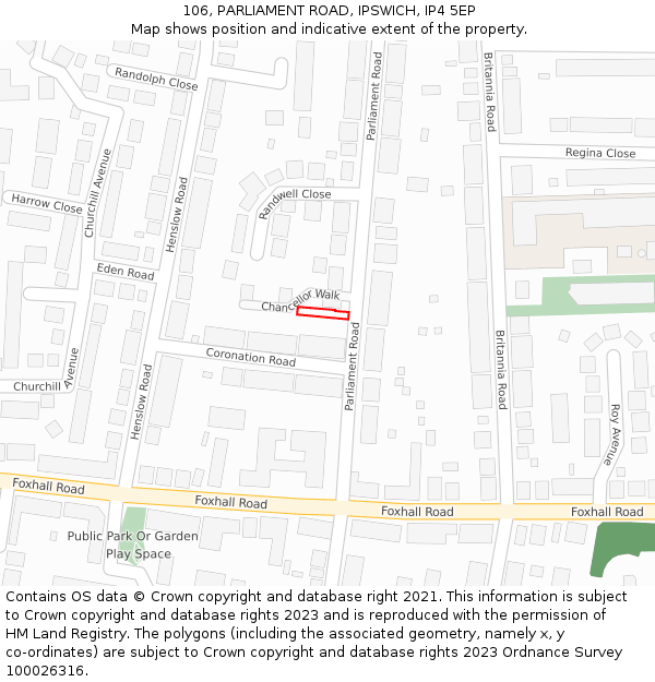 106, PARLIAMENT ROAD, IPSWICH, IP4 5EP: Location map and indicative extent of plot