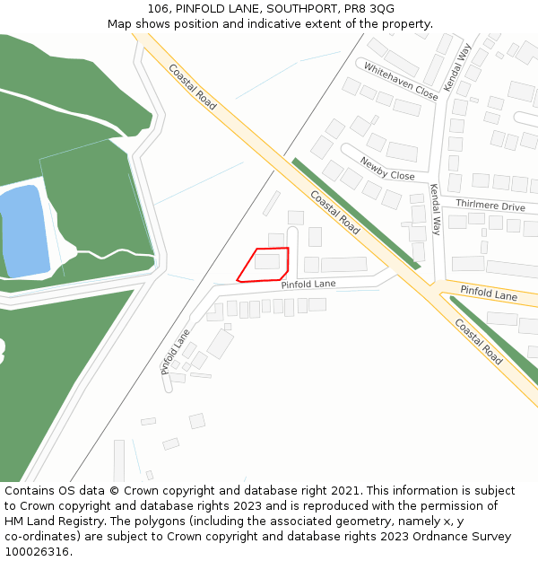 106, PINFOLD LANE, SOUTHPORT, PR8 3QG: Location map and indicative extent of plot