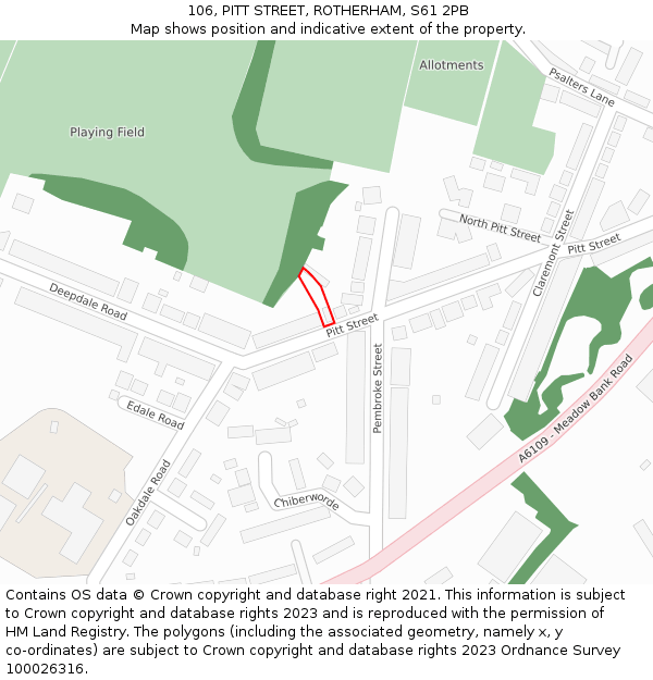 106, PITT STREET, ROTHERHAM, S61 2PB: Location map and indicative extent of plot