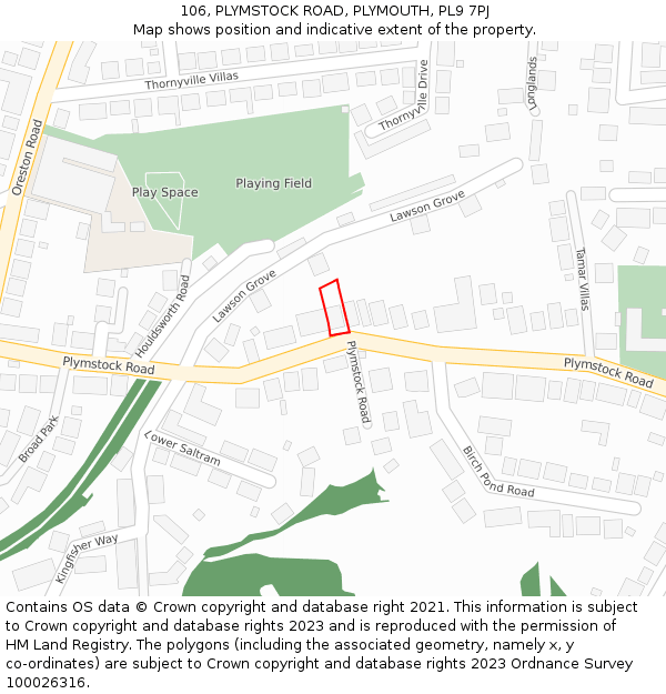 106, PLYMSTOCK ROAD, PLYMOUTH, PL9 7PJ: Location map and indicative extent of plot