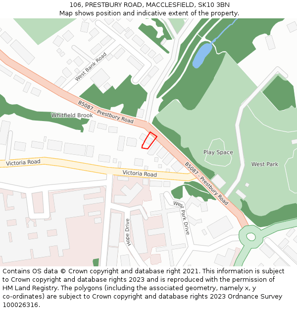 106, PRESTBURY ROAD, MACCLESFIELD, SK10 3BN: Location map and indicative extent of plot